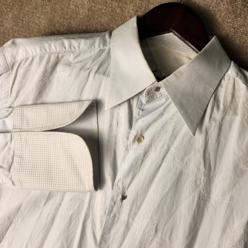 Robert Graham Button Front Shirt Mens XL Light Blue Jacquard Cufflink